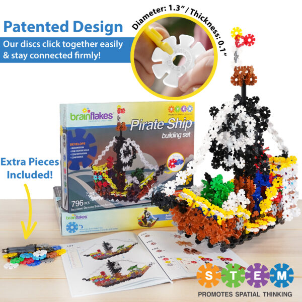 Brain Flakes Pirate Ship Building Set with Detailed Step by Step Instructions Booklet - 796 Pieces - Image 2
