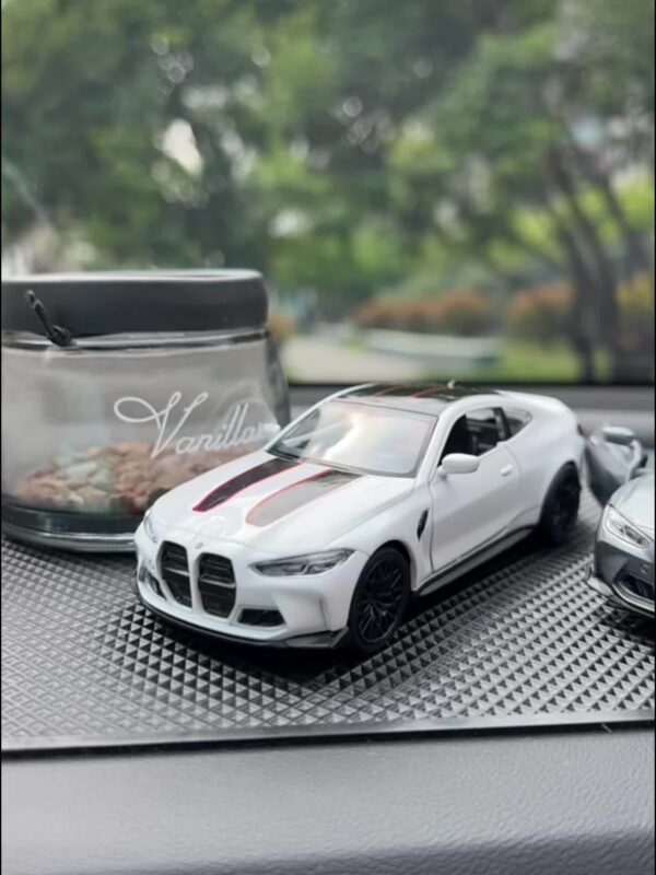 1/36 Scale for BMW M4 CLS Alloy Diecast Car Model - White with Black Rims & Red Stripes, Non-Electric Car Interior Decor, Exquisite Collectible Gift for Adults, Vehicle Accessory Display Ornament, Sporty Stripes, Sleek Design, Detailed Craftsmanship, Precision Detailing, Adult Collectors - Image 7