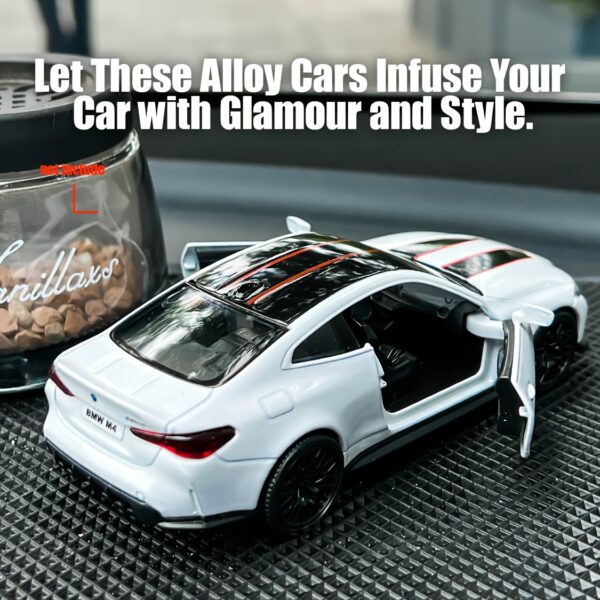 1/36 Scale for BMW M4 CLS Alloy Diecast Car Model - White with Black Rims & Red Stripes, Non-Electric Car Interior Decor, Exquisite Collectible Gift for Adults, Vehicle Accessory Display Ornament, Sporty Stripes, Sleek Design, Detailed Craftsmanship, Precision Detailing, Adult Collectors - Image 4