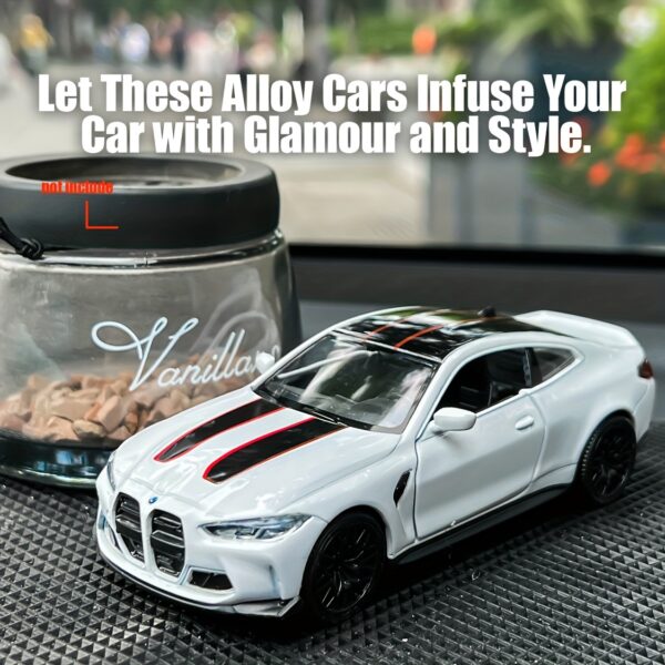 1/36 Scale for BMW M4 CLS Alloy Diecast Car Model - White with Black Rims & Red Stripes, Non-Electric Car Interior Decor, Exquisite Collectible Gift for Adults, Vehicle Accessory Display Ornament, Sporty Stripes, Sleek Design, Detailed Craftsmanship, Precision Detailing, Adult Collectors