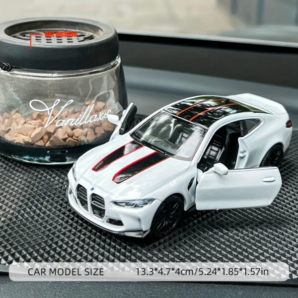 1/36 Scale for BMW M4 CLS Alloy Diecast Car Model - White with Black Rims & Red Stripes, Non-Electric Car Interior Decor, Exquisite Collectible Gift for Adults, Vehicle Accessory Display Ornament, Sporty Stripes, Sleek Design, Detailed Craftsmanship, Precision Detailing, Adult Collectors - Image 3