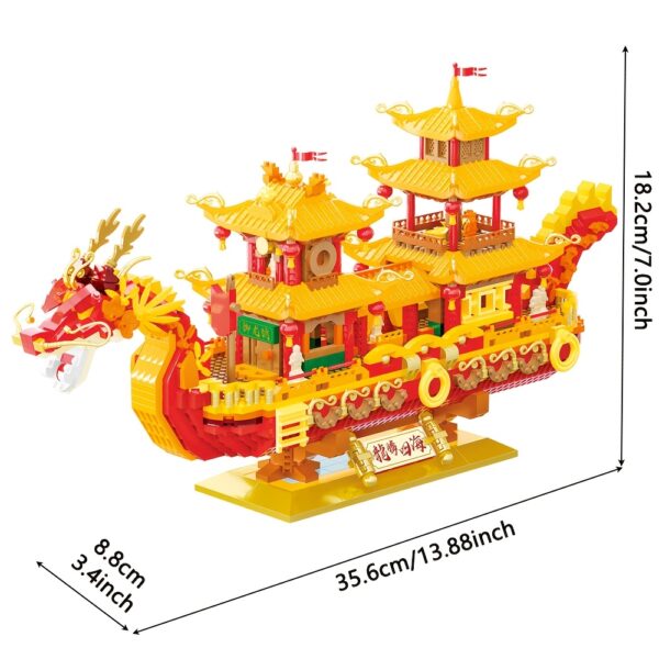 Micro Particle Building Blocks Assembly Decoration Collection Model Toys, Adult Assembly Smooth Sailing Ship, Dragon Boat Models, Home Decoration Office Desktop Decoration, Birthday Gifts for Friends - Image 2