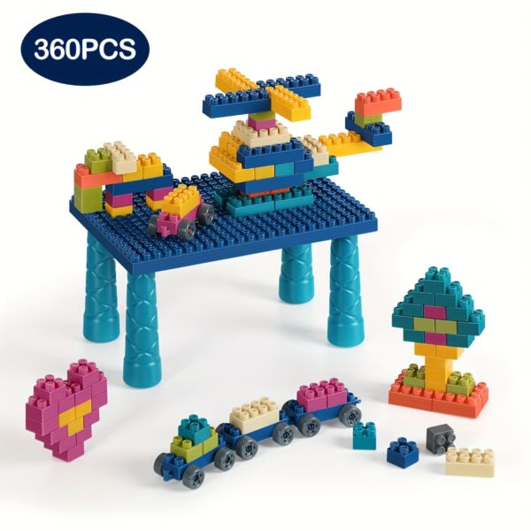 360pcs Creative Building Block Set Large Particle Building Blocks with Table DIY Education Fun Toy to Stimulate Children's Creativity And Imagination Kids Puzzle Splicing Gift Box for Girls Boys