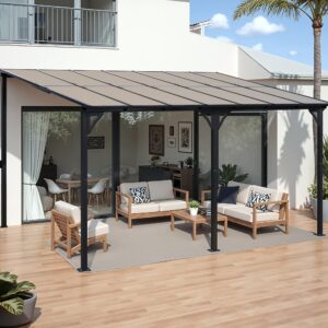 GUNJI 10'x10' Lean-To Gazebo Pergola - Hardtop Wall-Mounted Awnings with, Lightweight & Sturdy Alloy Frame for Patio, Deck, Porch, Backyard - Black, Patio Shade Solution, Sleek Design, Durable Construction