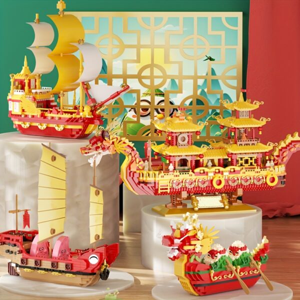 Micro Particle Building Blocks Assembly Decoration Collection Model Toys, Adult Assembly Smooth Sailing Ship, Dragon Boat Models, Home Decoration Office Desktop Decoration, Birthday Gifts for Friends - Image 12