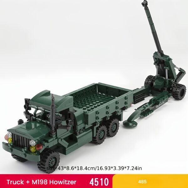 Military Building Block Series M35 Truck + M198 Type Spare Gun Tank Off-road Vehicle Heavy Armored Wooden Toy Gift Assembly - Image 4