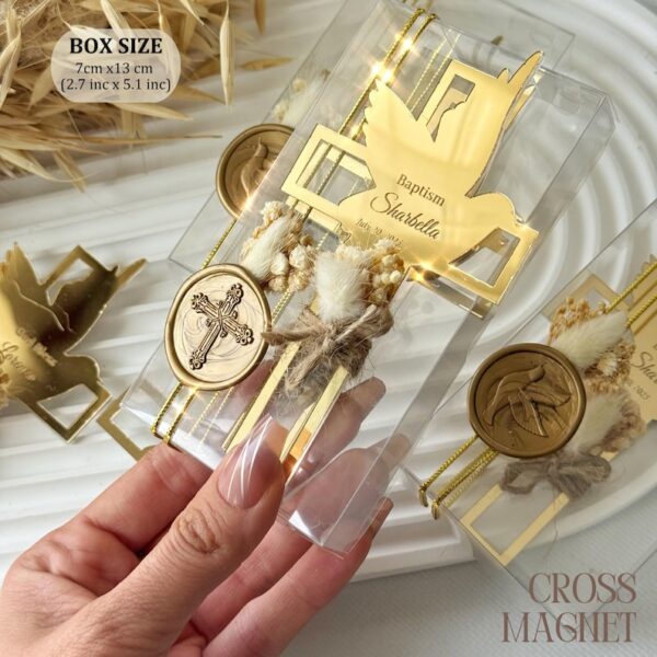 Personalized Baptism Cross Magnet Favor, First Communion Gift, Mi Bautizo Keepsake, Mirror Acrylic Religious Party Favor for Boys and Girls - Image 4