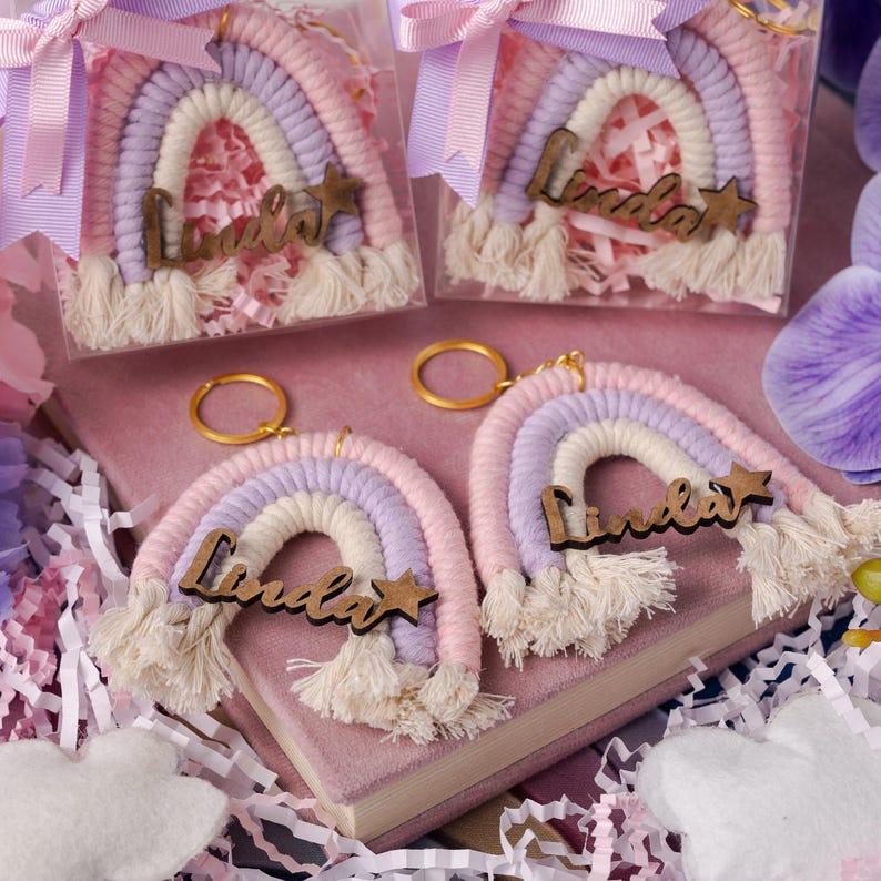 Personalized Rainbow Macrame Keychain, Baby Shower Guest Favor, 1st Birthday Party Gift, Custom Name Keepsake, Welcome Baby Gift - Image 3