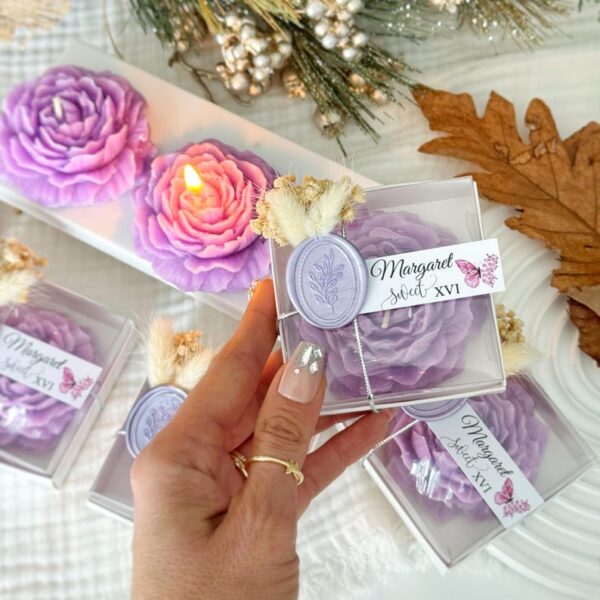 Sweet 16 Candle Favors, Personalized Scented Peony Candle Gift, Quinceañera Party Favor, Mis Quince Anos, Custom Birthday Flower Candle - Image 5