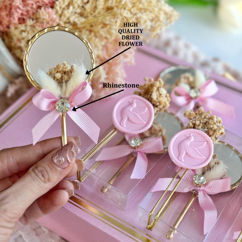 Elegant Gold Hand Mirror Party Favor, Personalized Baby Shower Keepsake, Custom Pocket Mirror Gift, Luxury Welcome Baby Favors, Baptism Gift - Image 5