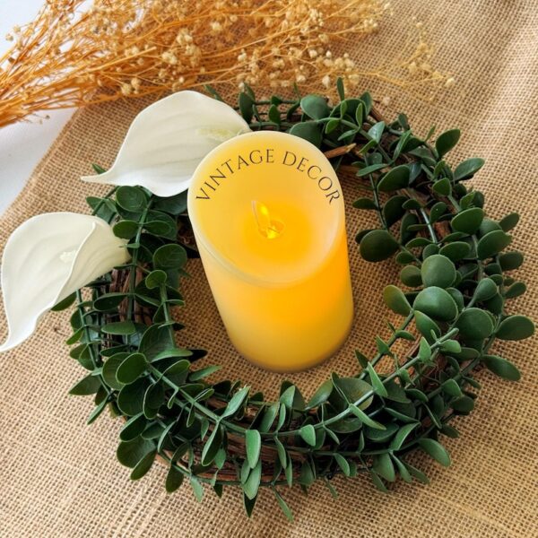 Baptism Candle Favor, Real Feel Eucalyptus Mini Wreath, Candle Ring Centerpiece, Farmhouse Table or Wall Decor, Small Greenery Wreath - Image 7