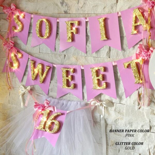 Glitter Banner Party Decoration, Sweet 15 Party Favor, Quinceañera Party Favor, Mis Quince, Birthday Party Favors, Deluxe Balloon Garland