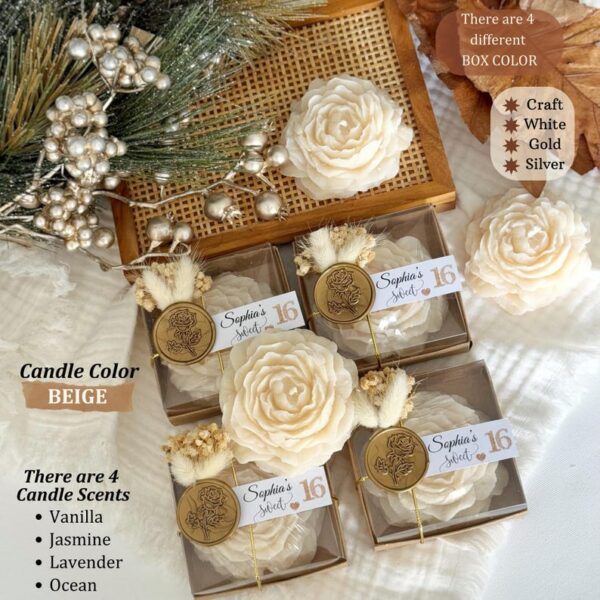 Sweet 16 Candle Favors, Personalized Scented Peony Candle Gift, Quinceañera Party Favor, Mis Quince Anos, Custom Birthday Flower Candle - Image 6