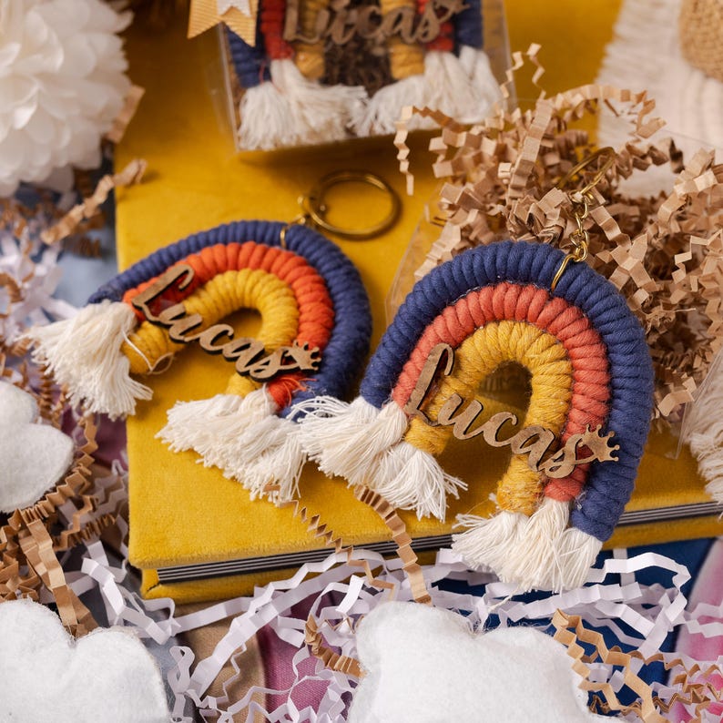 Personalized Rainbow Macrame Keychain, Baby Shower Guest Favor, 1st Birthday Party Gift, Custom Name Keepsake, Welcome Baby Gift - Image 5