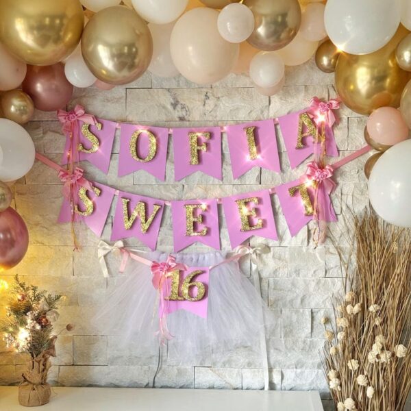 Glitter Banner Party Decoration, Sweet 15 Party Favor, Quinceañera Party Favor, Mis Quince, Birthday Party Favors, Deluxe Balloon Garland - Image 2