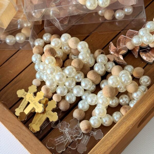 Personalized Mini Wooden Baptism Rosary Favors, Unique Christening Gifts for Boys and Girls, Custom First Communion Favors, Baptism Gifts - Image 5