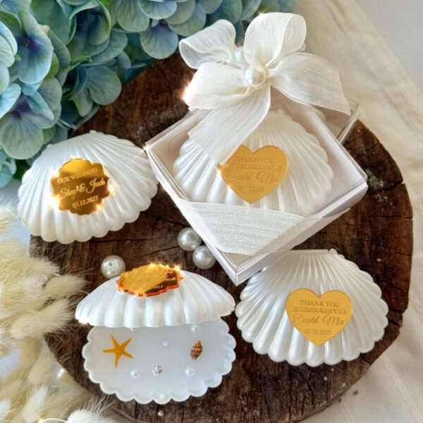 Sea Shell Handmade Candle Favors, Bride Shower Favors, Oyster Candle Box Decorated with Pearls, Personalized Wedding Candle Favors - Image 5
