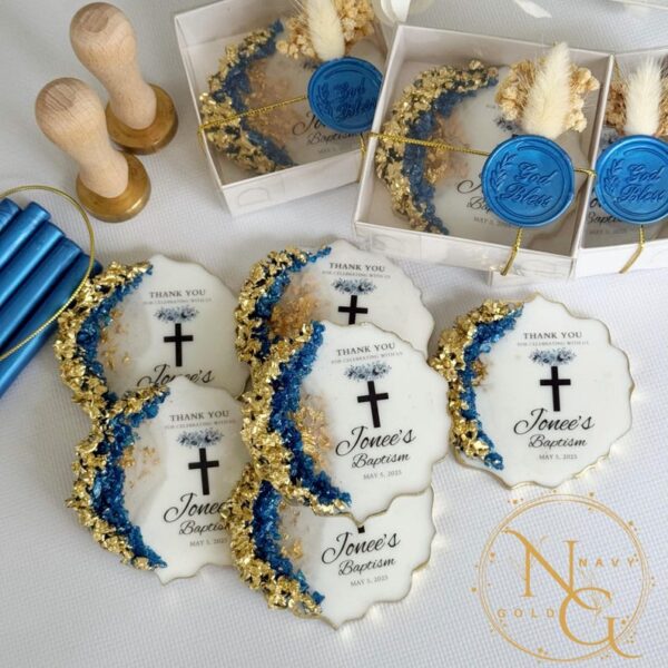 Custom Navy Blue Baptism Favor, Personalized Christening Magnet, Mi Bautizo Keepsake, First Communion Gift, Boy or Girl Baptism Gift - Image 3