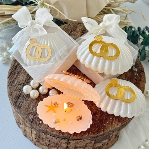 Sea Shell Handmade Candle Favors, Bride Shower Favors, Oyster Candle Box Decorated with Pearls, Personalized Wedding Candle Favors - Image 8