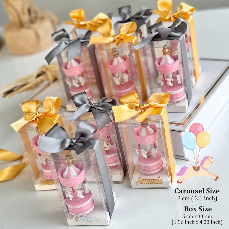 Personalized Carousel Party Favor, Baby Shower Keepsake, Baptism Gift, Welcome Baby Decorations, 1st Birthday Favor, Custom Name Gift - Image 4