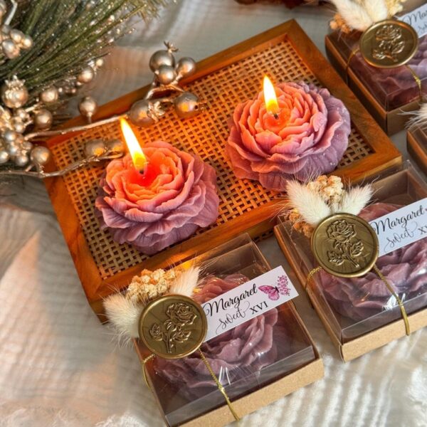 Sweet 16 Candle Favors, Personalized Scented Peony Candle Gift, Quinceañera Party Favor, Mis Quince Anos, Custom Birthday Flower Candle
