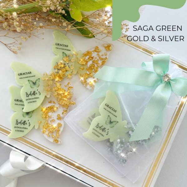 Saga Green Butterfly Quinceañera Magnet, Sweet 16 Party Favor, Mis Quince Años Gift, Custom Keepsake, Quinceañera Decoration, Birthday Favor
