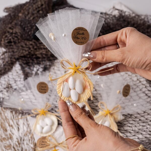 Personalized Seashell Wedding Favor with Almond Candy, Bridal Shower Gifts, Custom Starfish Shell Keepsake, Luxury Wedding Souvenir - Image 6