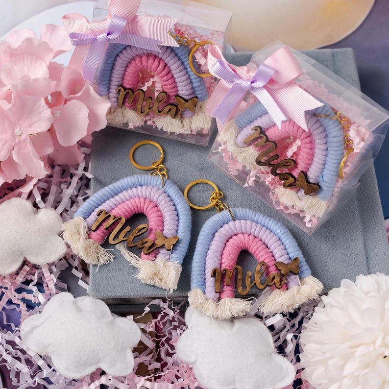 Personalized Rainbow Macrame Keychain, Baby Shower Guest Favor, 1st Birthday Party Gift, Custom Name Keepsake, Welcome Baby Gift - Image 7