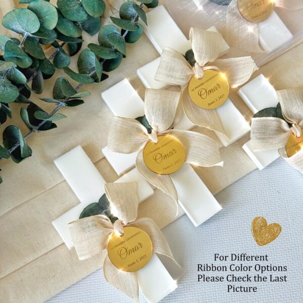 Personalized Baptism Party Magnet, White Cross Favor with Eucalyptus, Mi Bautizo Gift, First Communion Favor, Christening Keepsake - Image 4