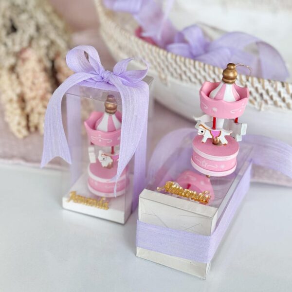 Pink Carousel Baby Shower Party Favors, Personalized Wooden Carousel Keepsake, Custom Baby Shower Gifts, Welcome Baby Party Favors - Image 4