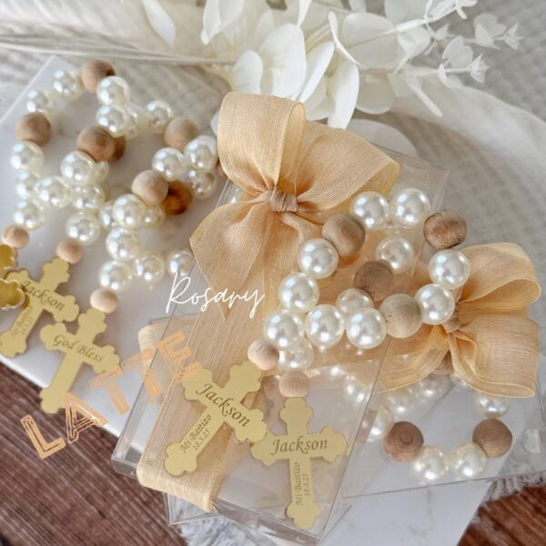 Custom Baptism Rosary Favors, Personalized Mini Wooden Baptism Gift, Custom Christening Gifts for Boy and Girl, Unique First Communion Favor