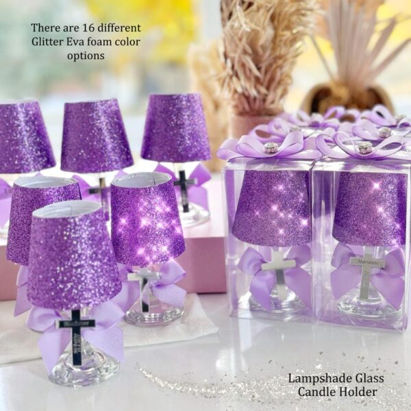 Custom Navy Blue Lampshade Glass Candle Holder with Eva Glitter Foam Baptism Favors, First Holy Communion, Christening Favor for Guest - Image 5