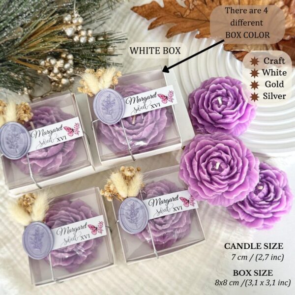 Sweet 16 Blue Candle Favors, Personalized Scented Peony Candle Gift, Quinceañera Party Favor, Mis Quince Anos, Custom Birthday Flower Candle - Image 5