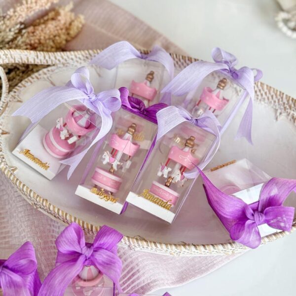 Pink Carousel Baby Shower Party Favors, Personalized Wooden Carousel Keepsake, Custom Baby Shower Gifts, Welcome Baby Party Favors - Image 8