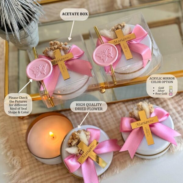 Rose Gold Custom Baptism Candle Favors, Christening Candle, Personalized Gifts, Communion Favors, Baptism Gift for Girl, Candle Favors - Image 2