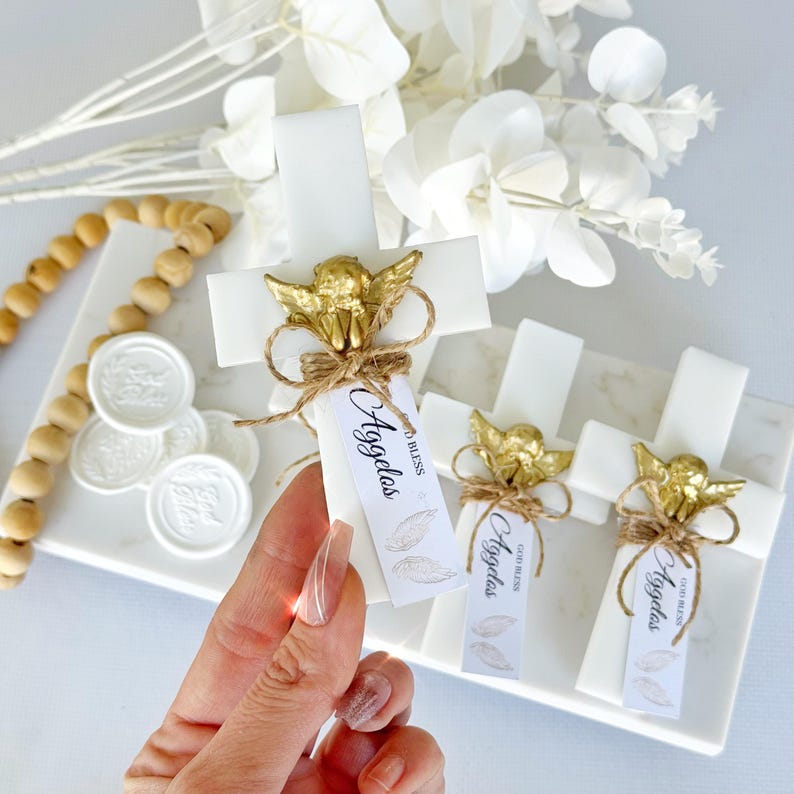 Custom Baptism Cross Magnet Favors , Epoxy Cross Magnet with Angel, Christening Gift, Holy Communion Favor, Personalized Mi Bautizo Keepsake - Image 3