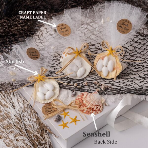 Personalized Seashell Wedding Favor with Almond Candy, Bridal Shower Gifts, Custom Starfish Shell Keepsake, Luxury Wedding Souvenir - Image 5