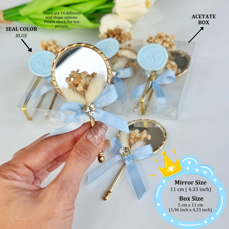 Elegant Gold Hand Mirror Party Favor, Personalized Baby Shower Keepsake, Custom Pocket Mirror Gift, Luxury Welcome Baby Favors, Baptism Gift - Image 7