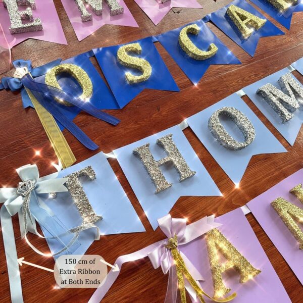 Baby Shower Glitter Name Banner, Nursery Decor, Baby Name Garland, Birthday Flags, Baby Girl 1st Birthday, Party Decoration, Gold Glitter - Image 8