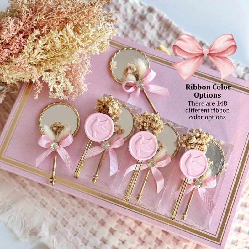 Elegant Gold Hand Mirror Party Favor, Personalized Baby Shower Keepsake, Custom Pocket Mirror Gift, Luxury Welcome Baby Favors, Baptism Gift - Image 6