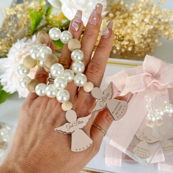 Personalized Mini Wooden Baptism Rosary Favors, Unique Christening Gifts for Boys and Girls, Custom First Communion Favors, Baptism Gifts