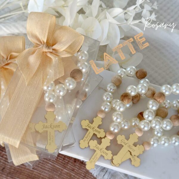 Personalized Mini Wooden Baptism Rosary Favors, Unique Christening Gifts for Boys and Girls, Custom First Communion Favors, Baptism Gifts - Image 3