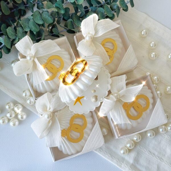 Sea Shell Handmade Candle Favors, Bride Shower Favors, Oyster Candle Box Decorated with Pearls, Personalized Wedding Candle Favors - Image 2