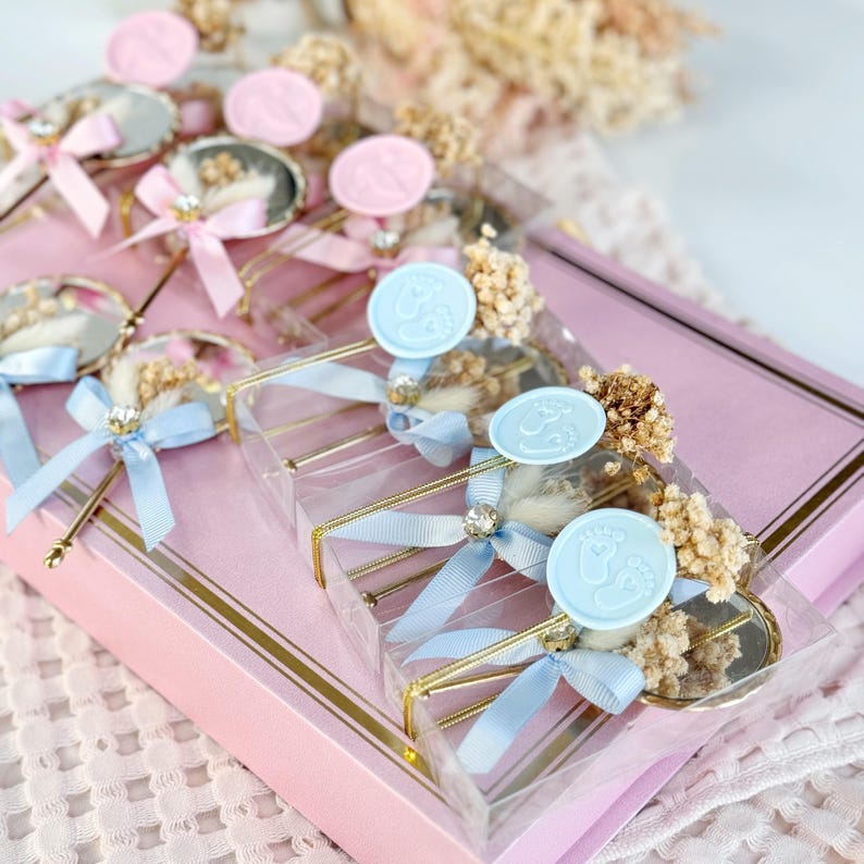 Elegant Gold Hand Mirror Party Favor, Personalized Baby Shower Keepsake, Custom Pocket Mirror Gift, Luxury Welcome Baby Favors, Baptism Gift - Image 3