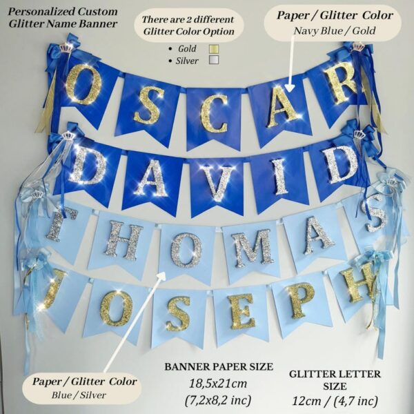 Gold Glitter Name Banner, First Birthday Party Ideas, Baby Shower Party Decoration, Birthday Name Garland For Girls and Boys, Deluxe Balloon - Image 3