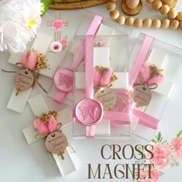Personalized Cross Baptism Magnet Favor, Handcrafted Cross Magnet, Christening Keepsake for Girl, First Holy Communion Favor, Mi Bautizo - Image 2