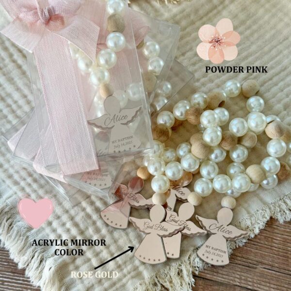 Personalized Mini Wooden Baptism Rosary Favors, Unique Christening Gifts for Boys and Girls, Custom First Communion Favors, Baptism Gifts - Image 8