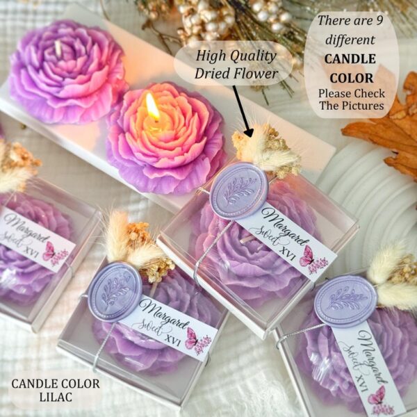 Sweet 16 Blue Candle Favors, Personalized Scented Peony Candle Gift, Quinceañera Party Favor, Mis Quince Anos, Custom Birthday Flower Candle - Image 2