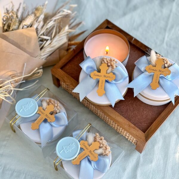 Custom Baptism Cross Candle Favor, Blue Christening Candle Gift, First Communion Candle, Baptism Candle Cross Decoration, Communion Gift