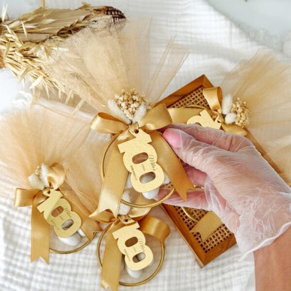 Elegant Gold Birthday Party Favors, Personalized Almond Candy (30th–100th), Luxe Adult Favors, Tulle, Dried Flowers, Acrylic Mirror Tag - Image 9